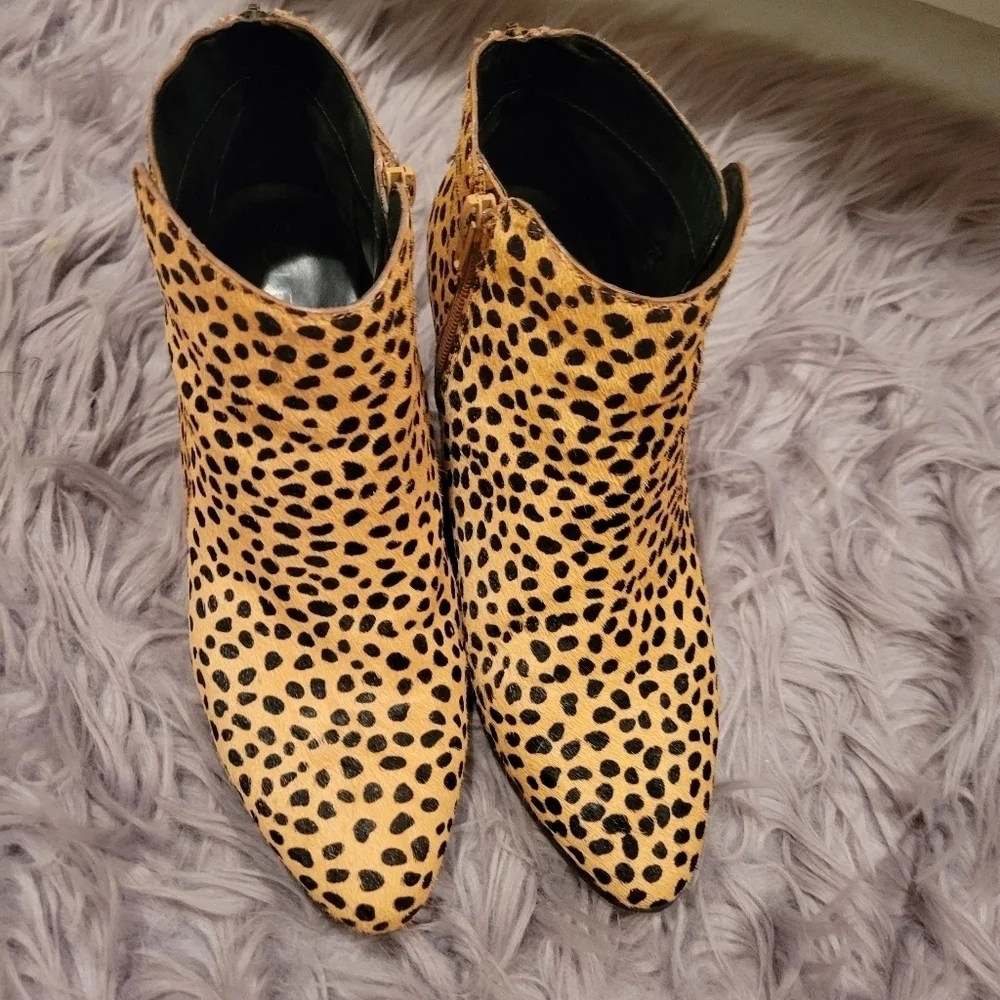 Sole Society River Fur Ankle Booties 9 Leopard Cheetah Print